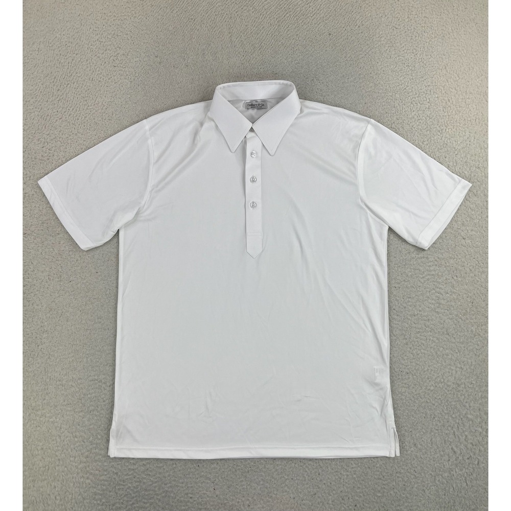 Collars & Co. Polo Shirt Mens Medium White Dress Collar Poly Jersey Knit Relaxed